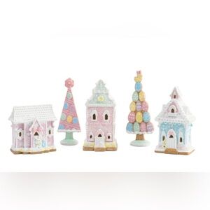 Set Of 5 Led Easter Gingerbread Houses